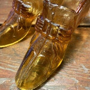 Pair of antique amber glass miniature dress shoes